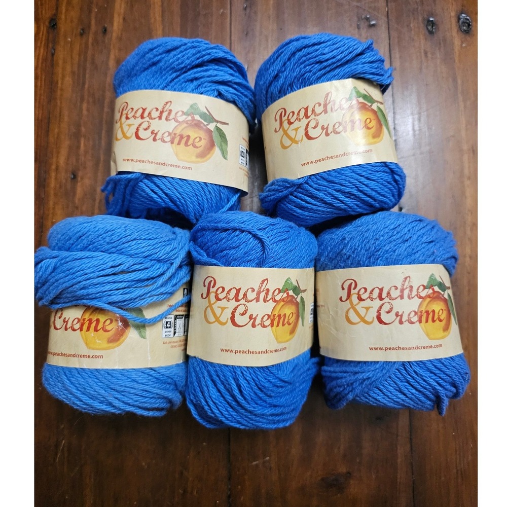 Peaches & Creme Royal Blue 100% Cotton Yarn 4 Medium Worsted 2.5oz 5 Balls